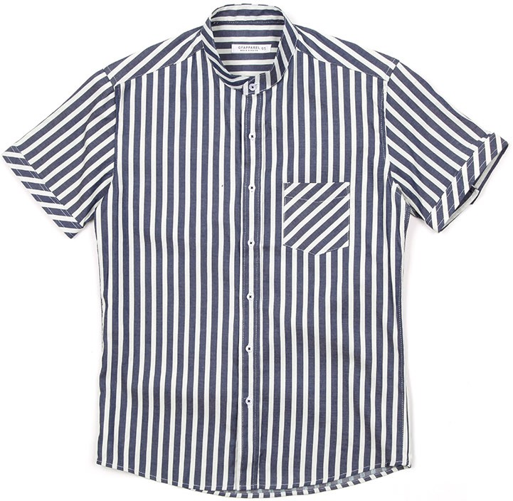 KSM China Collar Striped Short Sleeve Shirt | Striped for Men | KOODING