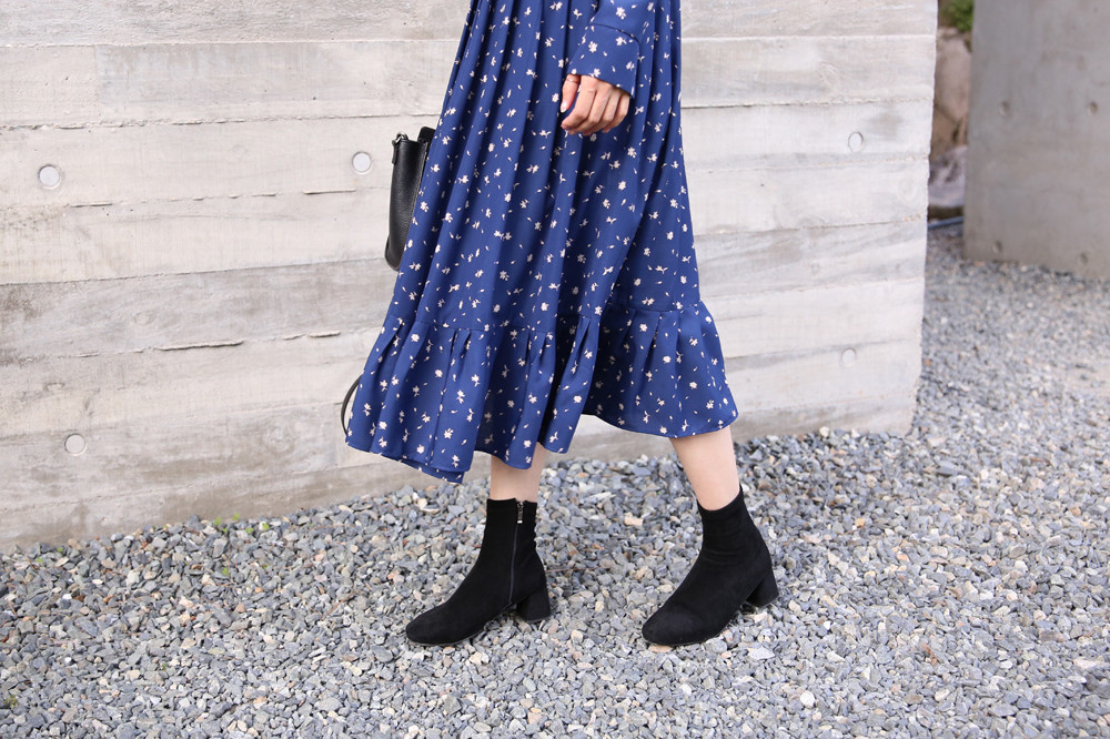 LEESLE Hanbok Olivia Frill Maxi Dress Blue | Dresses for Women | KOODING