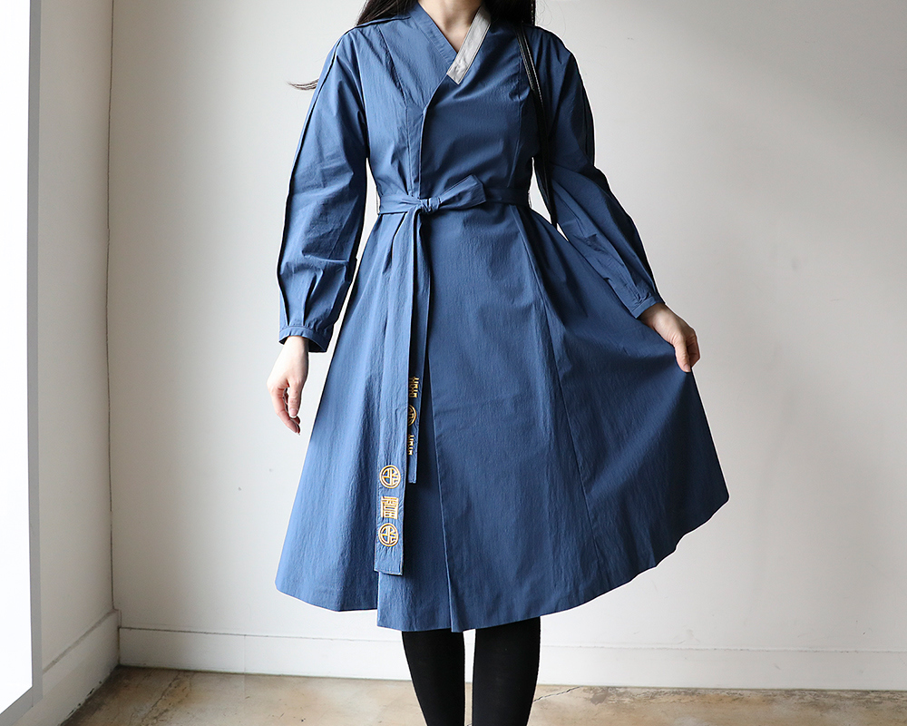 LEESLE Hanbok Good Day Print Dress Blue | Dresses for Women | KOODING