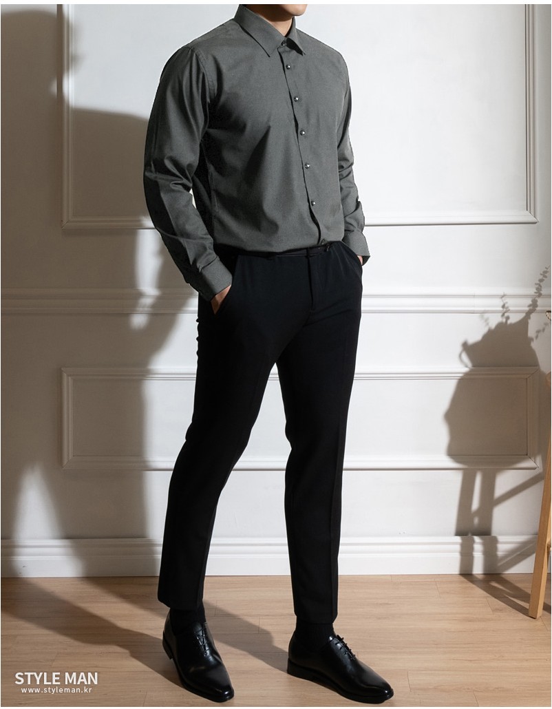 STYLEMAN Slim Fit Solid Dark Gray Shirt | Dress Shirts for Men | KOODING