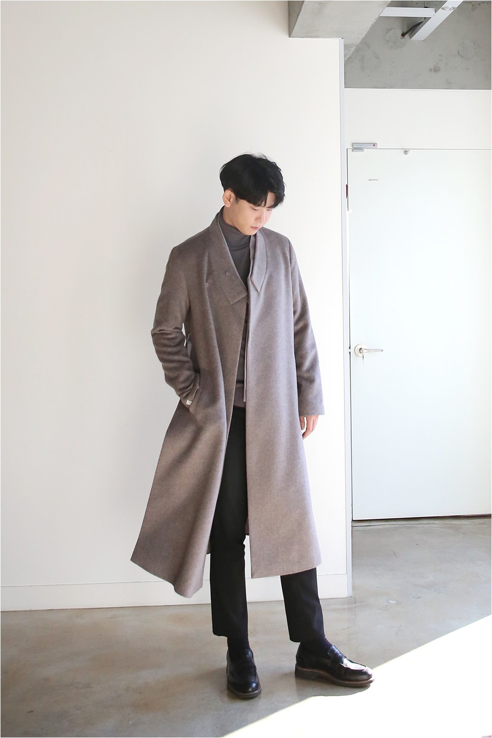 LEESLE Hanbok Korea Ribbon Maxi Coat Warm Gray | Outerwear for Men ...