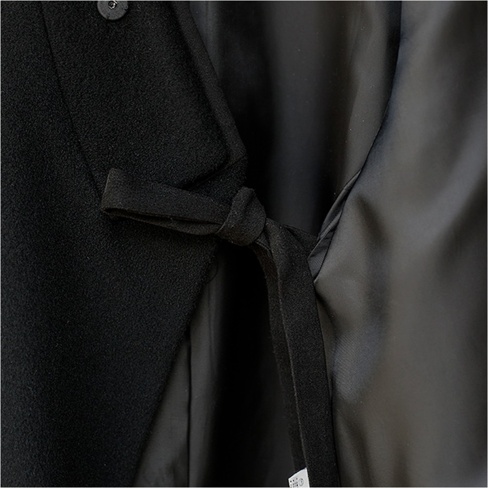 LEESLE Hanbok Korea Ribbon Maxi Coat Black | Outerwear for Women | KOODING