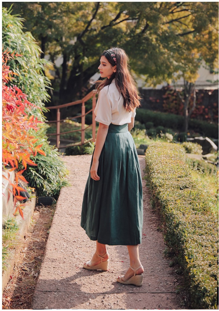 Women's outlet Wrap Skirt Modern Hanbok Skirt korean skirt High waist Cotton skirt Brown Vintage Long Skirt, TETEROT SALON Single crease 단주름 치마 브라운