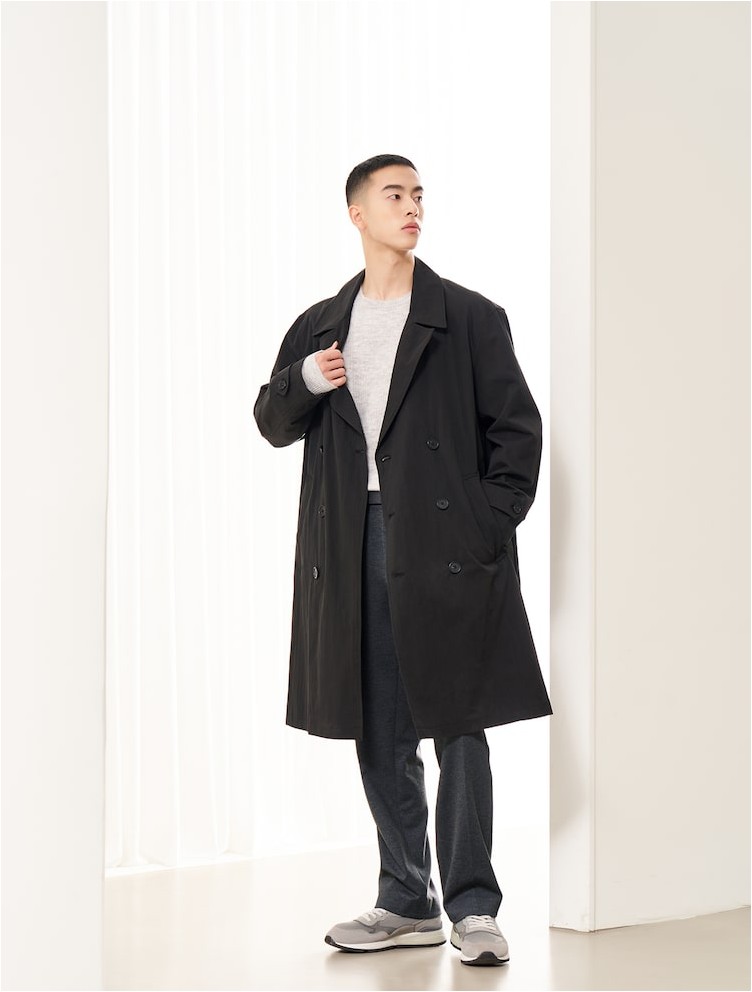 8seconds Double Oversized Trench Coat Black | Coats for Men | KOODING