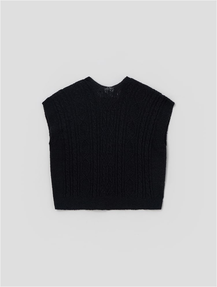 8seconds Cable Tissue Loose Fit Knit Vest Black | Vests for Women | KOODING