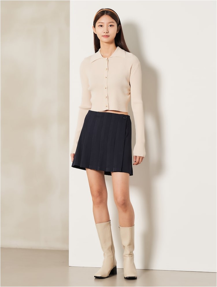 8seconds Solid Pleated Mini Skirt Navy | A-Line for Women | KOODING