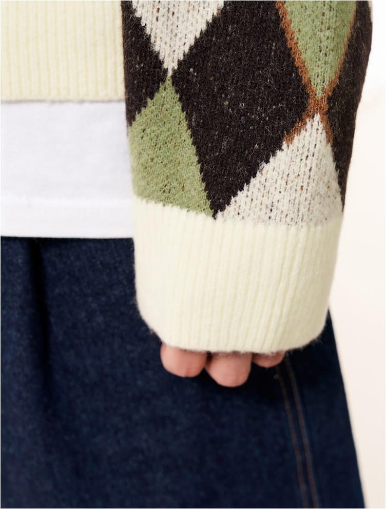 Argyle Pattern Jacquard Relax Fit Knit Green