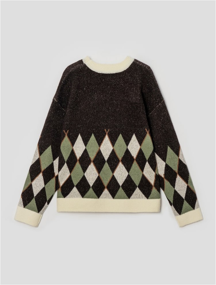 Argyle Pattern Jacquard Relax Fit Knit Green
