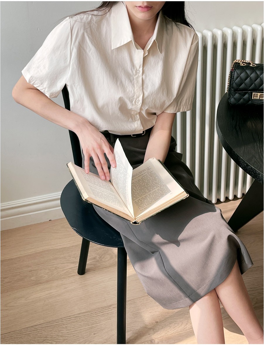 【2plan】Cork Crop Stripe Short Sleeve T-shirt TWEE Kein Cotton Crop Short Sleeve Shirt | Collared Shirts