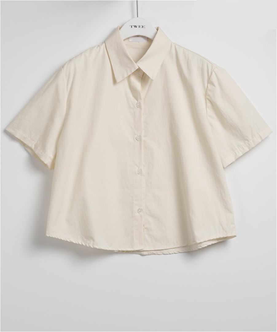 【2plan】Cork Crop Stripe Short Sleeve T-shirt TWEE Kein Cotton Crop Short Sleeve Shirt | Collared Shirts