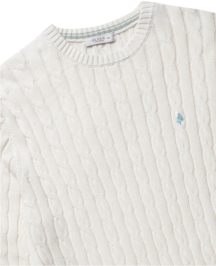 OLZEN Logo Cable Sweater Ivory | Crewneck for Men | KOODING