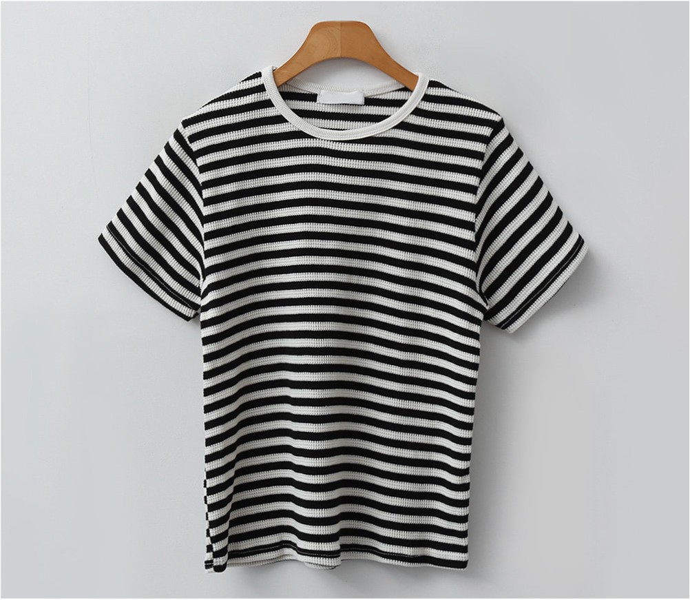Envy Look Waffle Stripes Tee Shirt | Striped for Women | KOODING