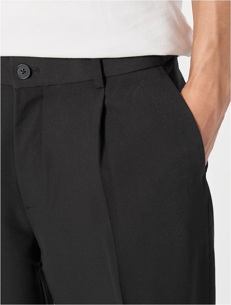 8seconds Basic Tapered Fit Slacks Black | Dress Pants for Men | KOODING