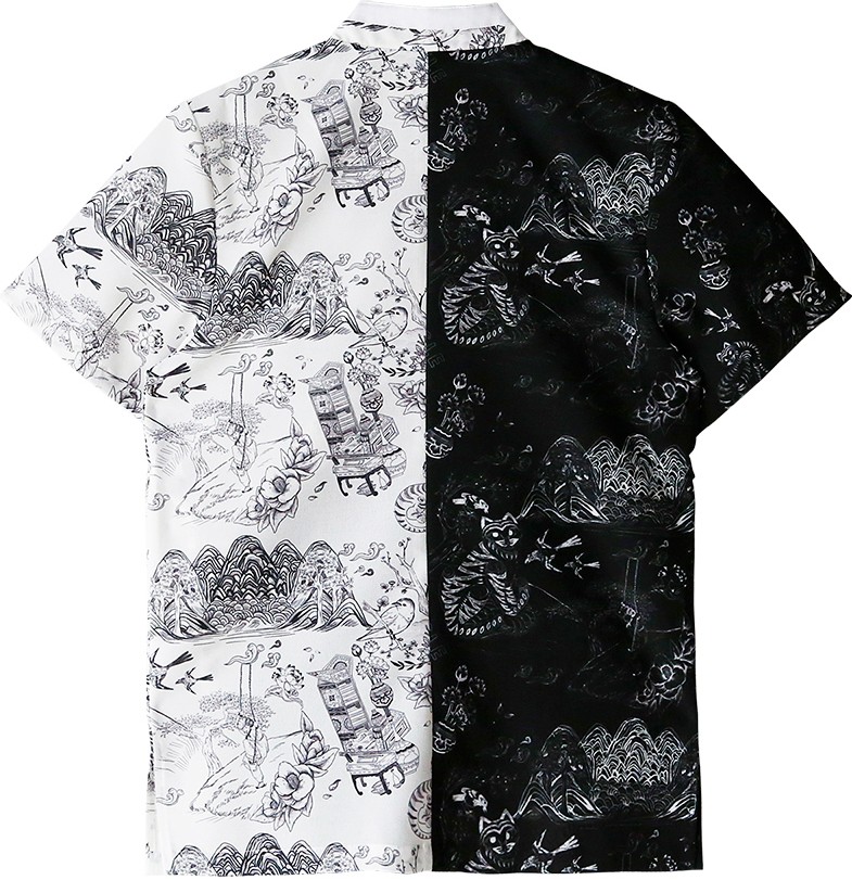 LEESLE Hanbok Folk Toile Short Sleeve Shirt Black White