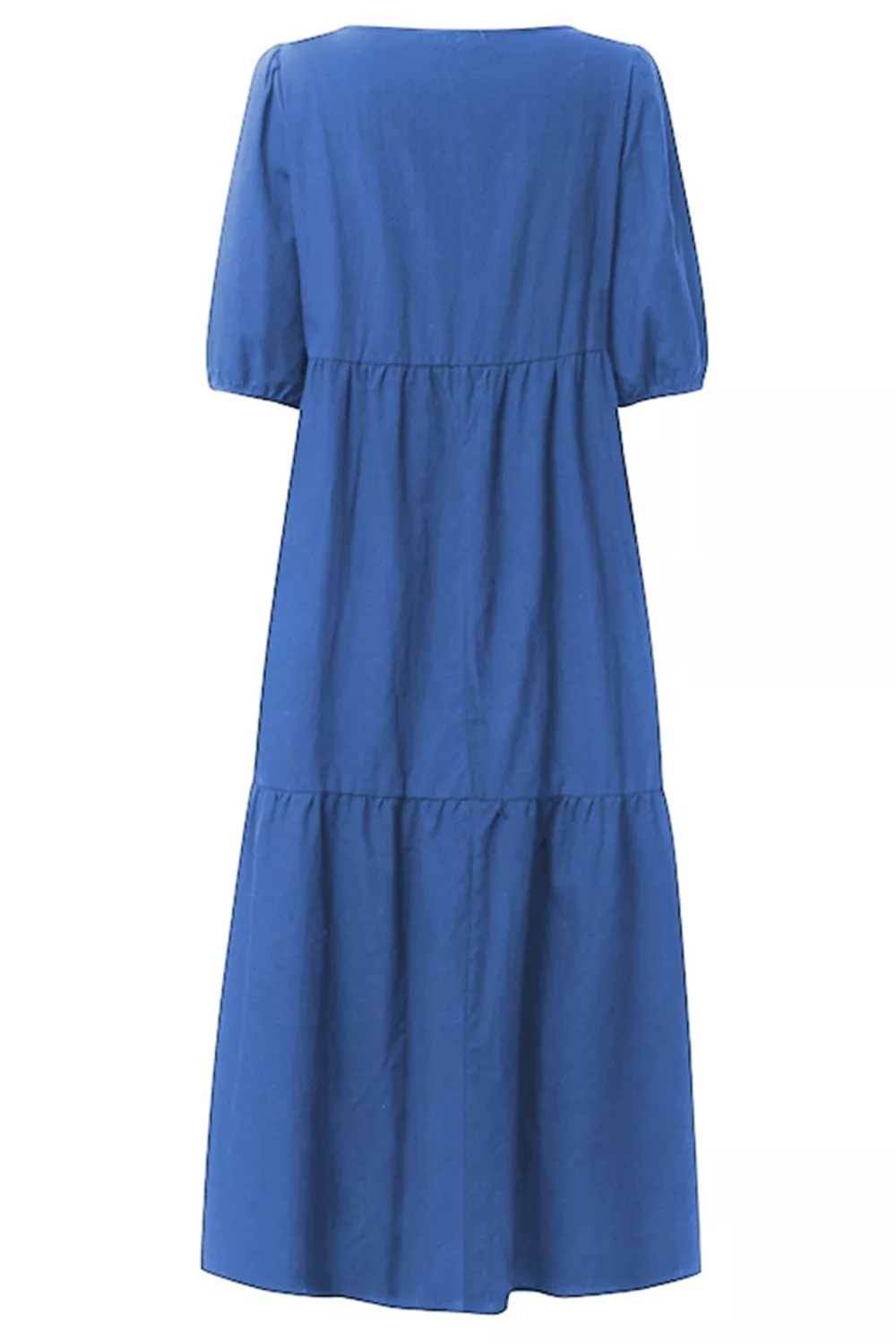KAC Linen Blend Round Neck Puff Sleeve Babydoll Midi Dress | KOODING