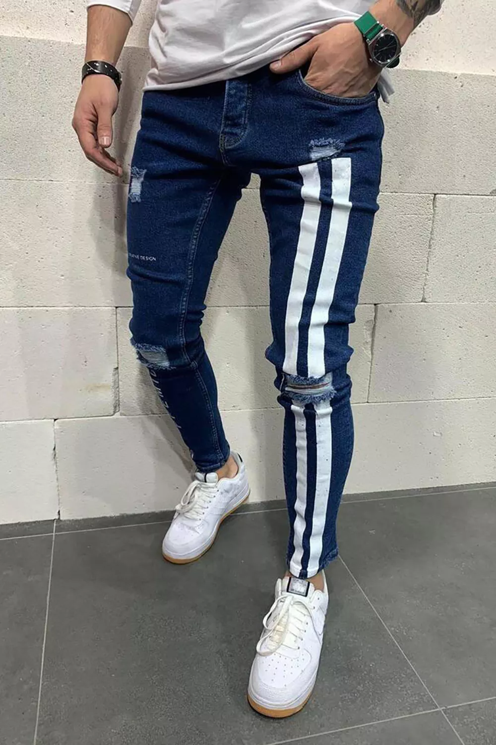 KAC Men's Fashion Frayed Slim Fit Long Jeans | KOODING