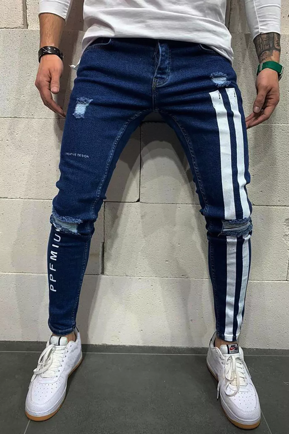 KAC Men's Fashion Frayed Slim Fit Long Jeans | KOODING