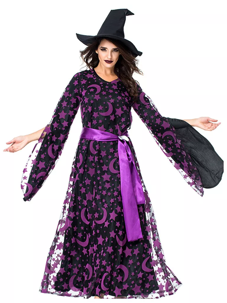 KAC Halloween Costume Purple Star And Moon Magic Witch Witch Party Game ...