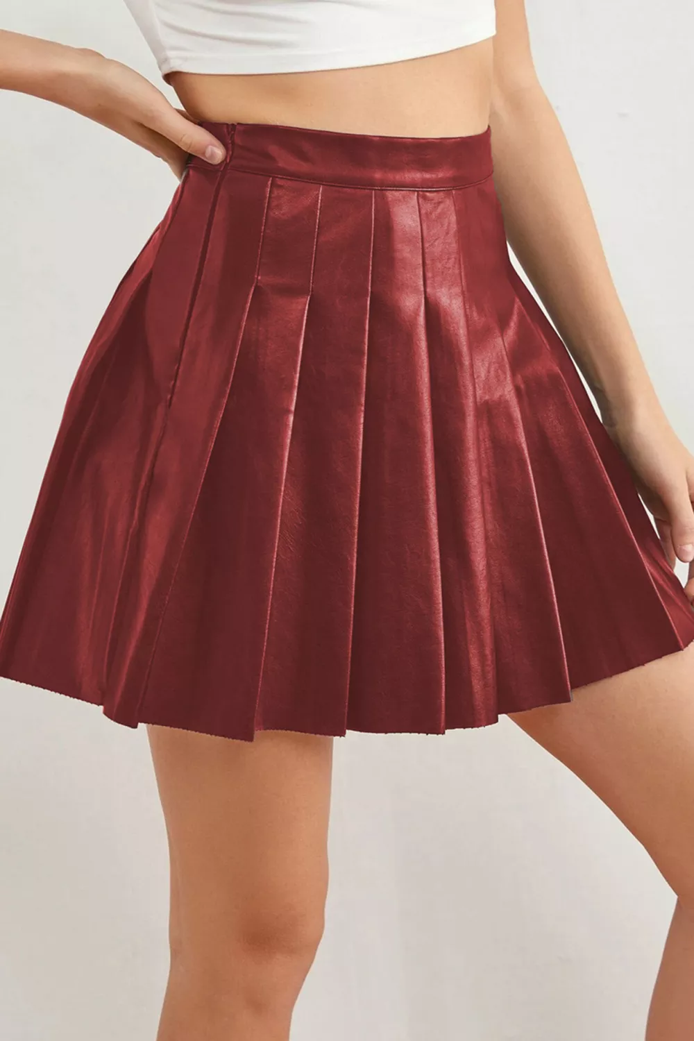 KAC Ladies Casual Fashion Pu Pleated Skirt | KOODING
