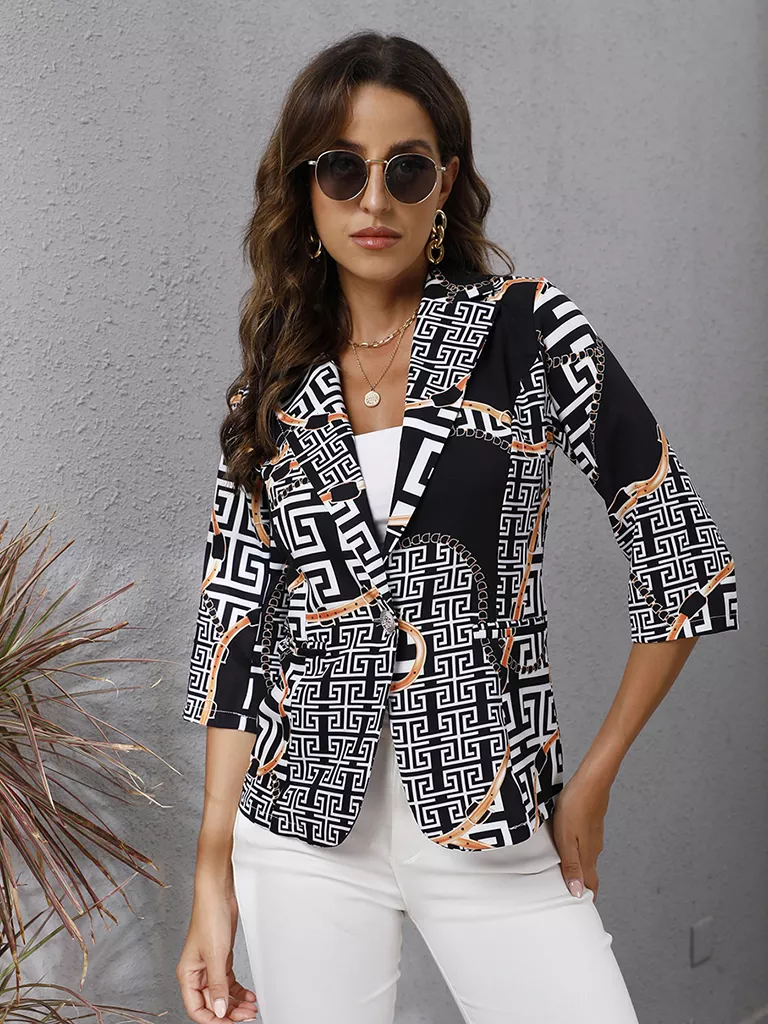 Regular Fit Cotton Women Printed Blazer