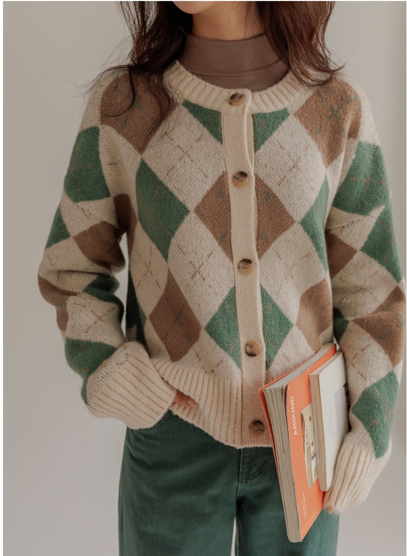 JUSTONE Road Double Argyle Cardigan Cardigans for Women KOODING