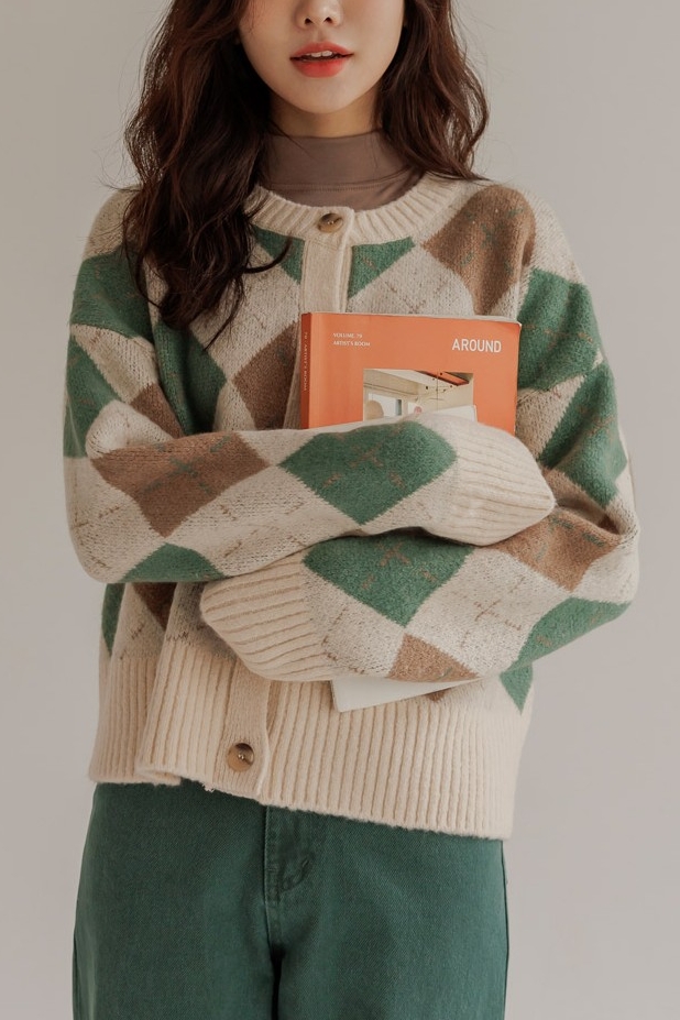 JUSTONE Road Double Argyle Cardigan Cardigans for Women KOODING