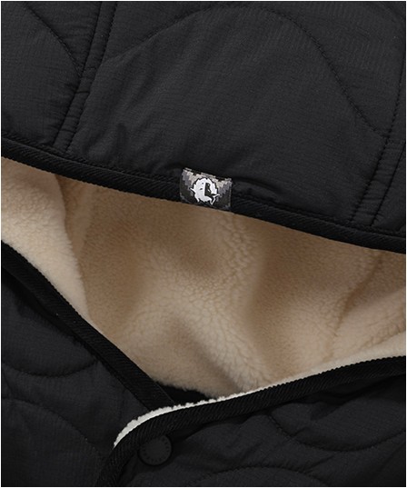 Covernat Unisex Black Yak Long Quilting Hoodie Jacket Black