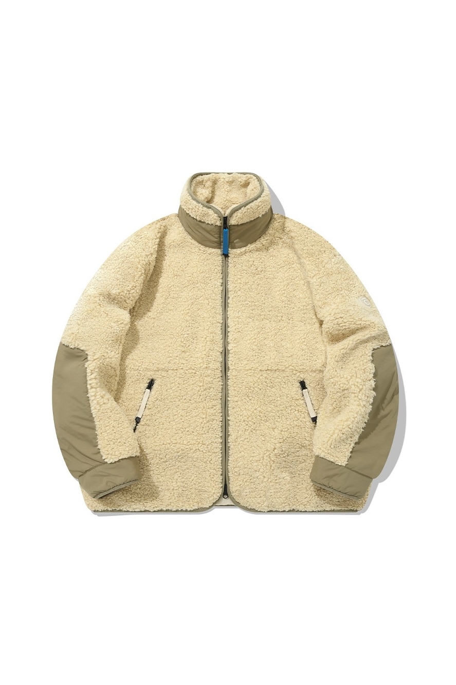 フリースジャケット COVERNAT Yeti fleece warm-up jacket ivory CO2103JK10IV Covernat Unisex Yeti Fleeced Zipup Jacket Ivory | Fur & Faux