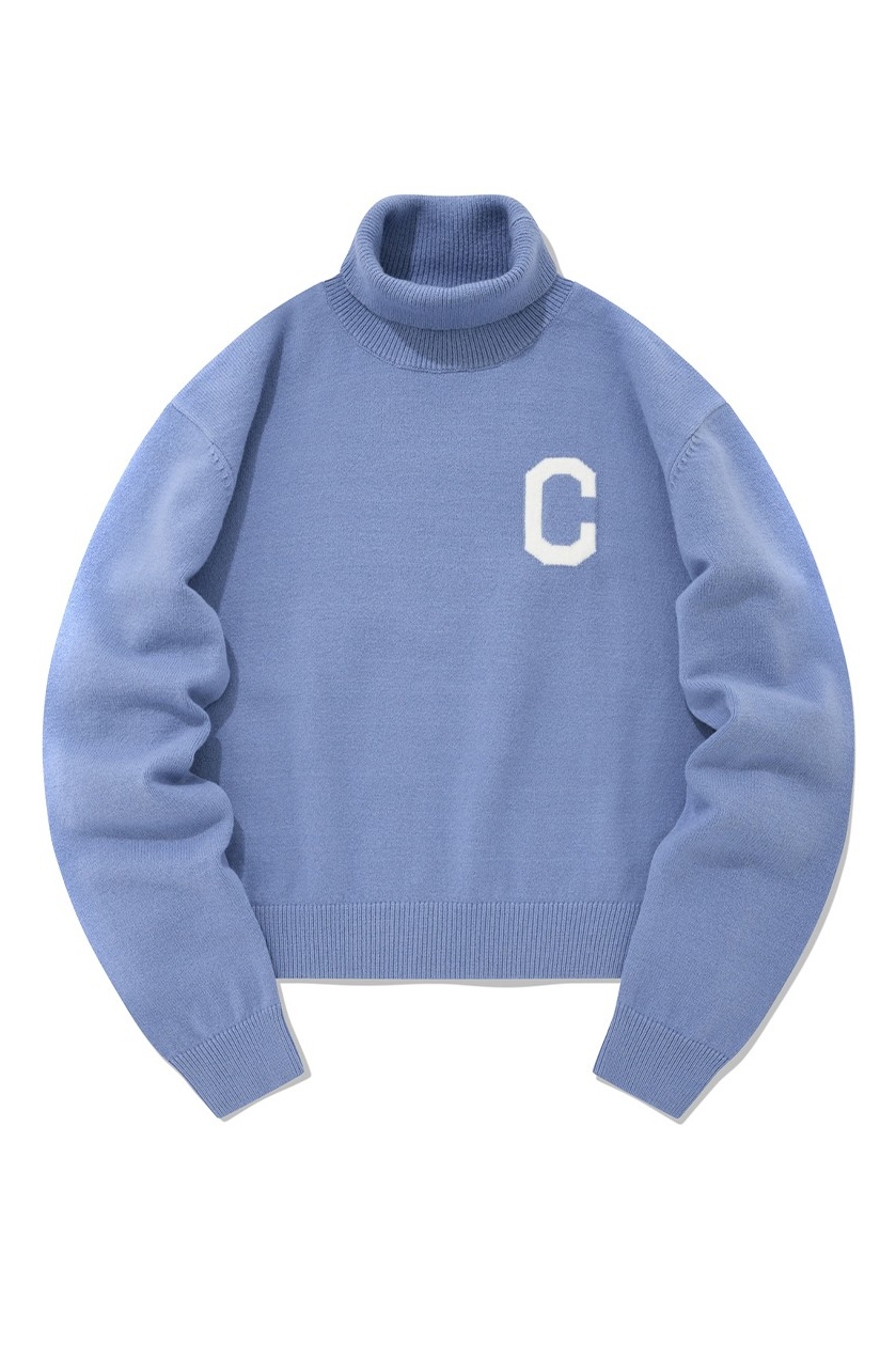 Unisex Crop C Logo Turtleneck Knit Blue