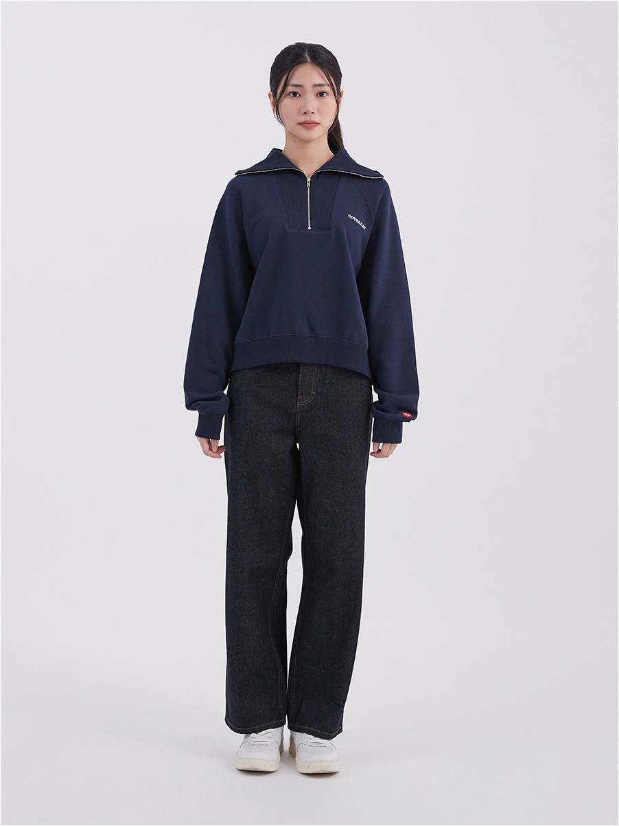 【COVERNAT】DAMAGED HALF ZIP-UP SWEATSHIRT/追跡付 Covernat Unisex Half Zipup Sweatshirt Navy | Sweatshirts
