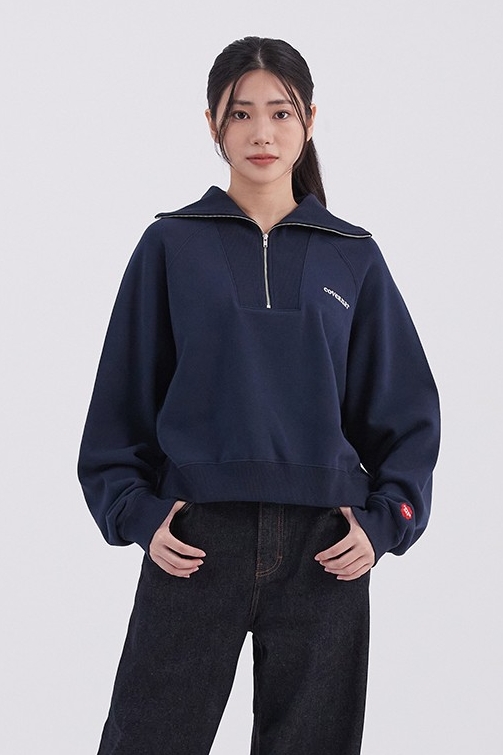 スウェット・トレーナー COVERNAT Damage Half Zip-up Man to Man Navy C Logo Half Zip-Up Crewneck Navy - Covernat | 60% - Asian