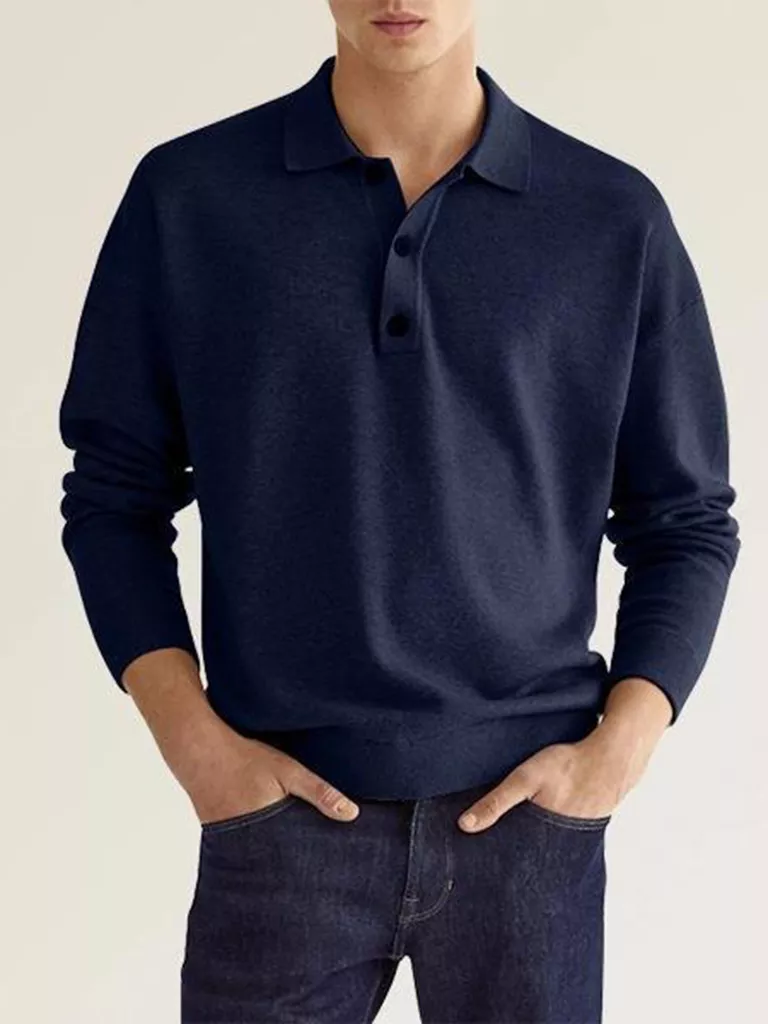 KAC Men's Solid Color Long Sleeve Polo Shirt KOODING