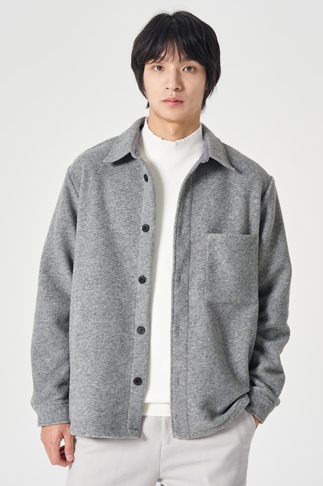 ジャケット・アウター POLYPLOID Bandcollar Wool Shirt Jacket 8seconds Hairy Shirt Jacket Gray | Jackets for Men | KOODING