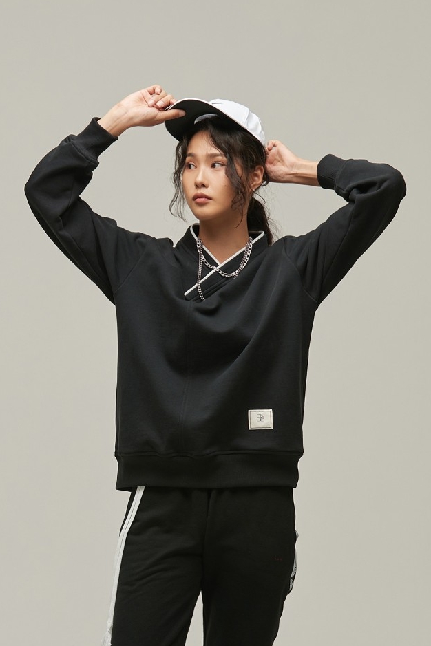 LEESLE Unisex Hanbok Basic Sweatshirt Black Tops Jeogori for