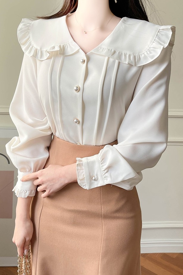 Ashley Frill Collar Pintuck Blouse