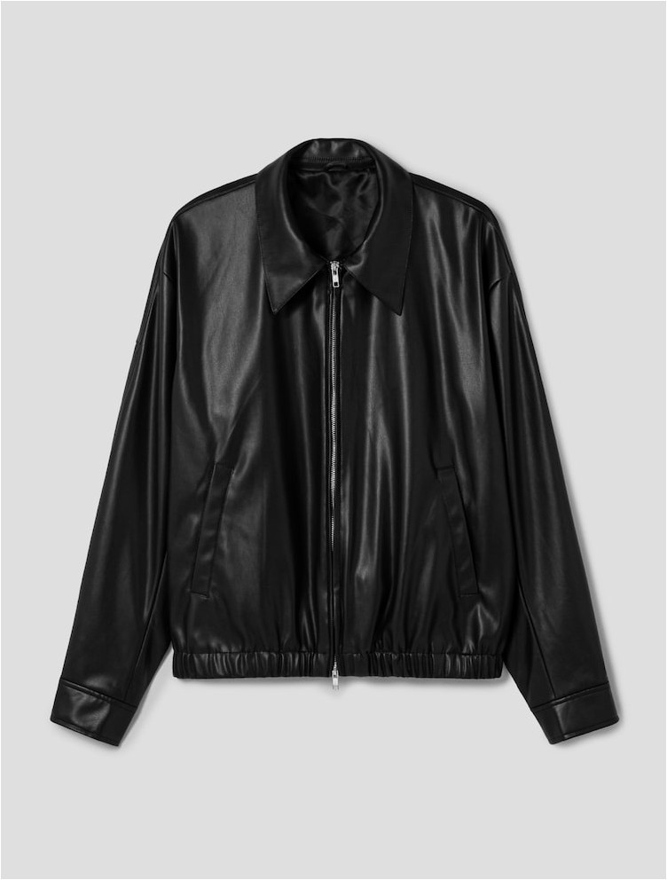 Fake Leather Short Blouson Black