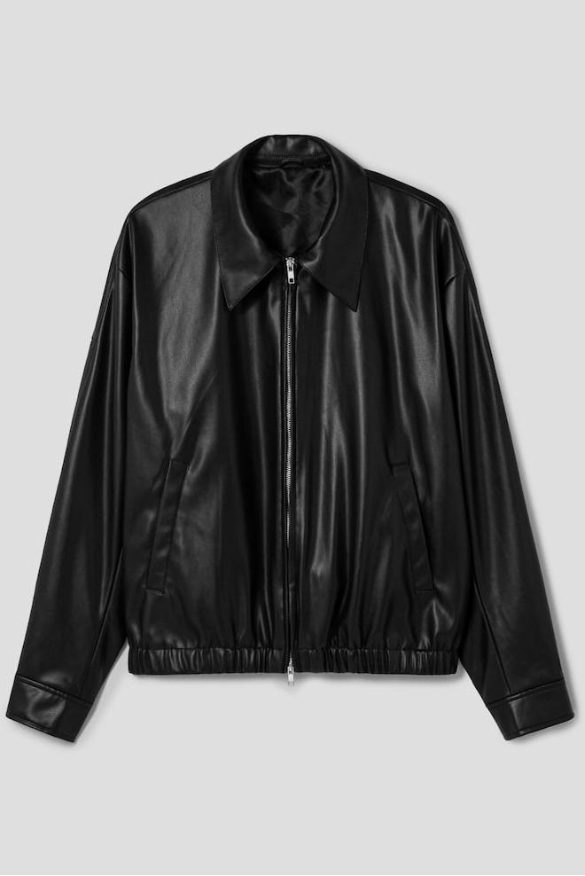 Fake Leather Short Blouson Black