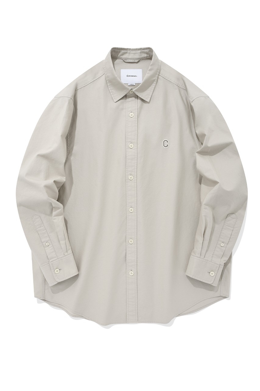 Unisex C Logo Oxford Shirt Beige