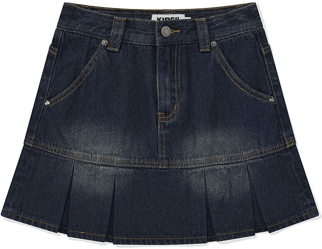 KIRSH Cherry Pleats Denim Skirt Dark Blue | Denim for Women | KOODING
