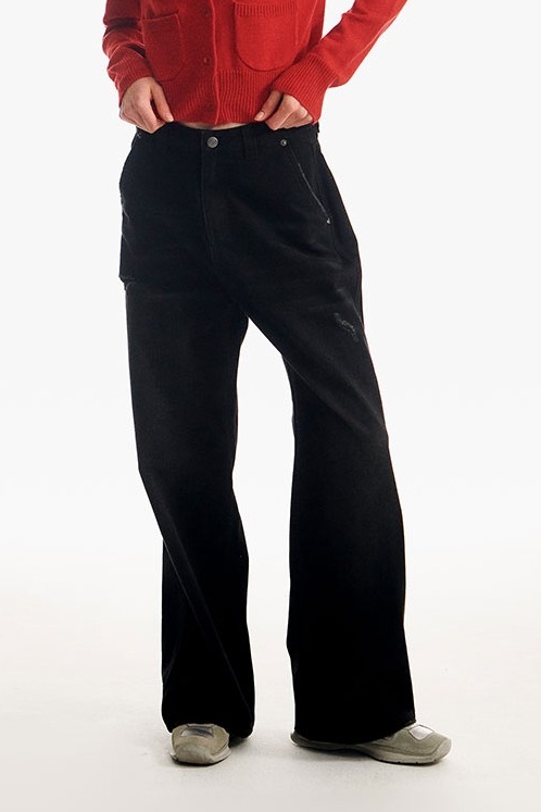 ★KIRSH★ Cherry Damage Washing Wide Fit Denim Pants Ivory CHERRY GARMENT WASHING WIDE-FIT DENIM PANTS [PURPLE] - KIRSH