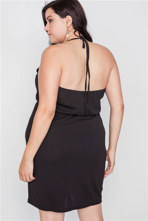 WHC Plus Size Lace Detail Bodycon Mini Dress - Black | KOODING