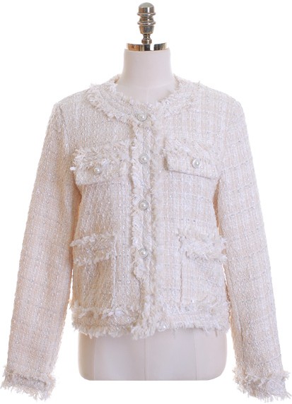 fiona Liz Pearl Button Pastel Tweed Jacket | Jackets for Women | KOODING