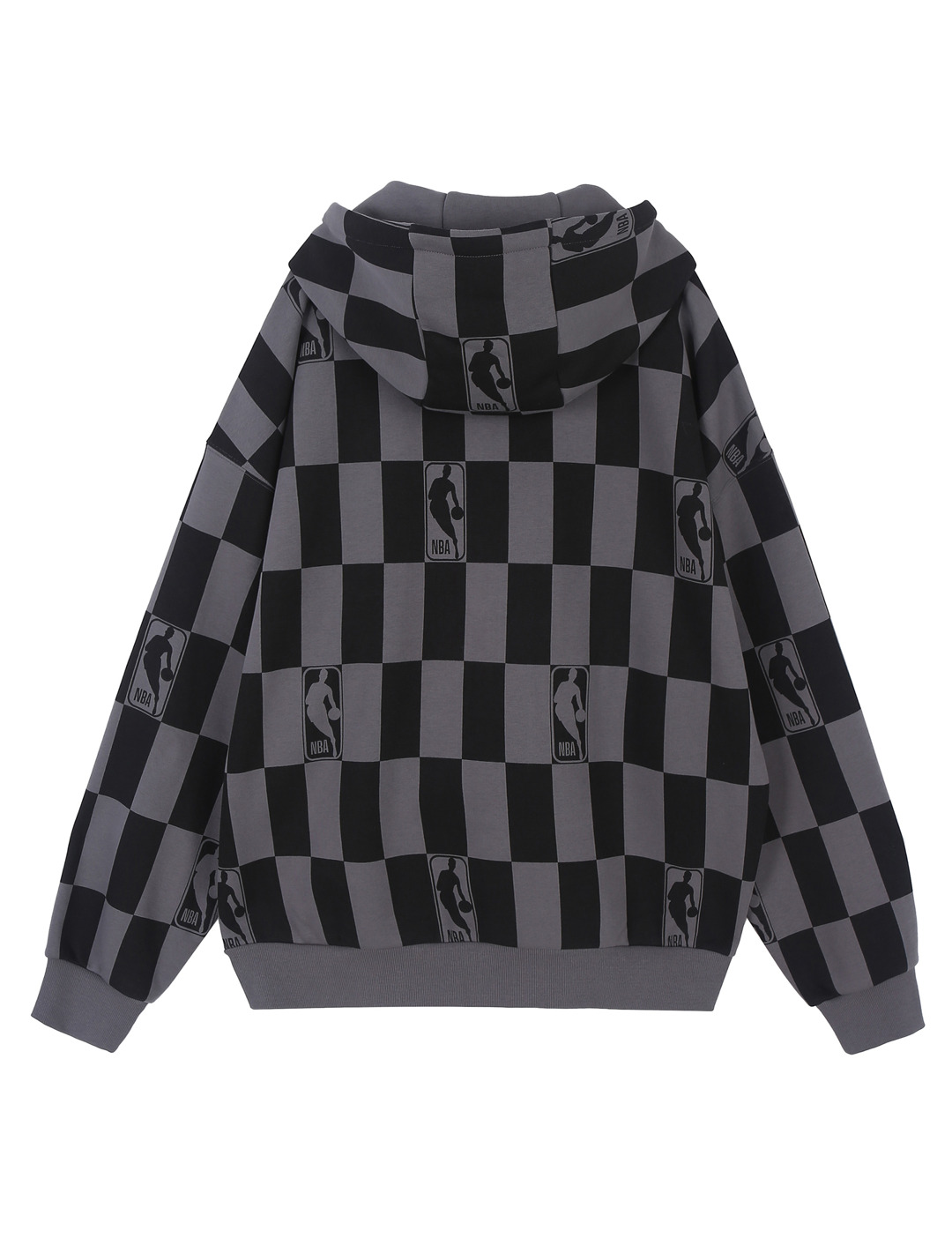 NBA Korea Unisex NBA Checkerboard Front Hoodie Tee Shirt Charcoal Gray