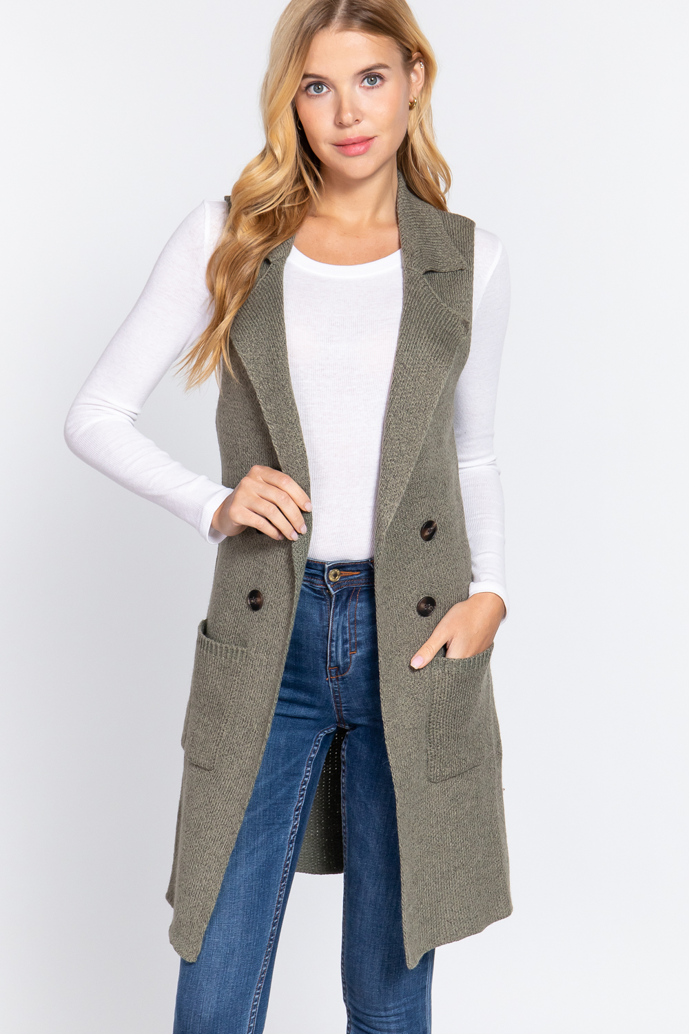 Women's Checked Sweater Vest – SAGE/ECRU – CSC