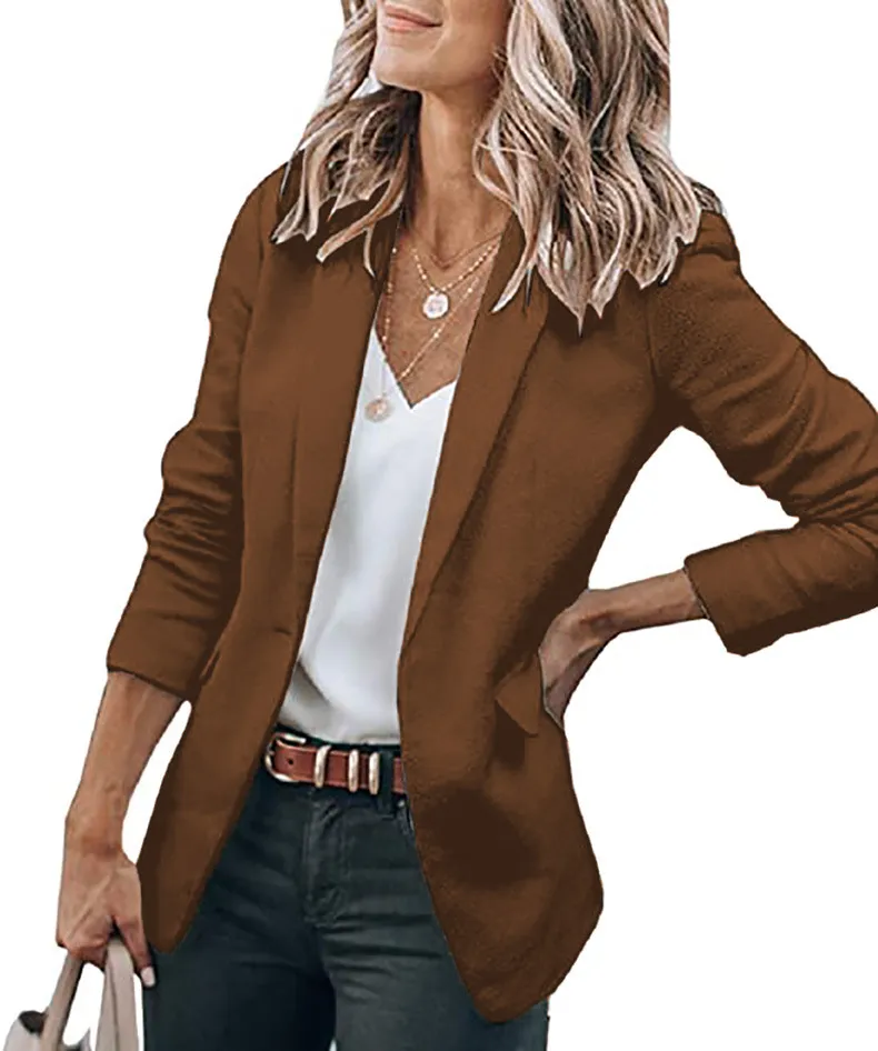 KAC Women's Temperament Long-sleeved Jacket Solid Color Suit Collar ...