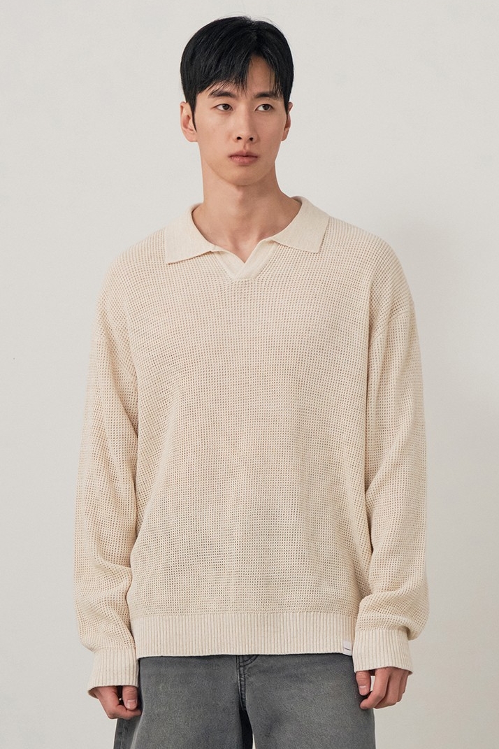 Unisex Open Collar Knit Ivory