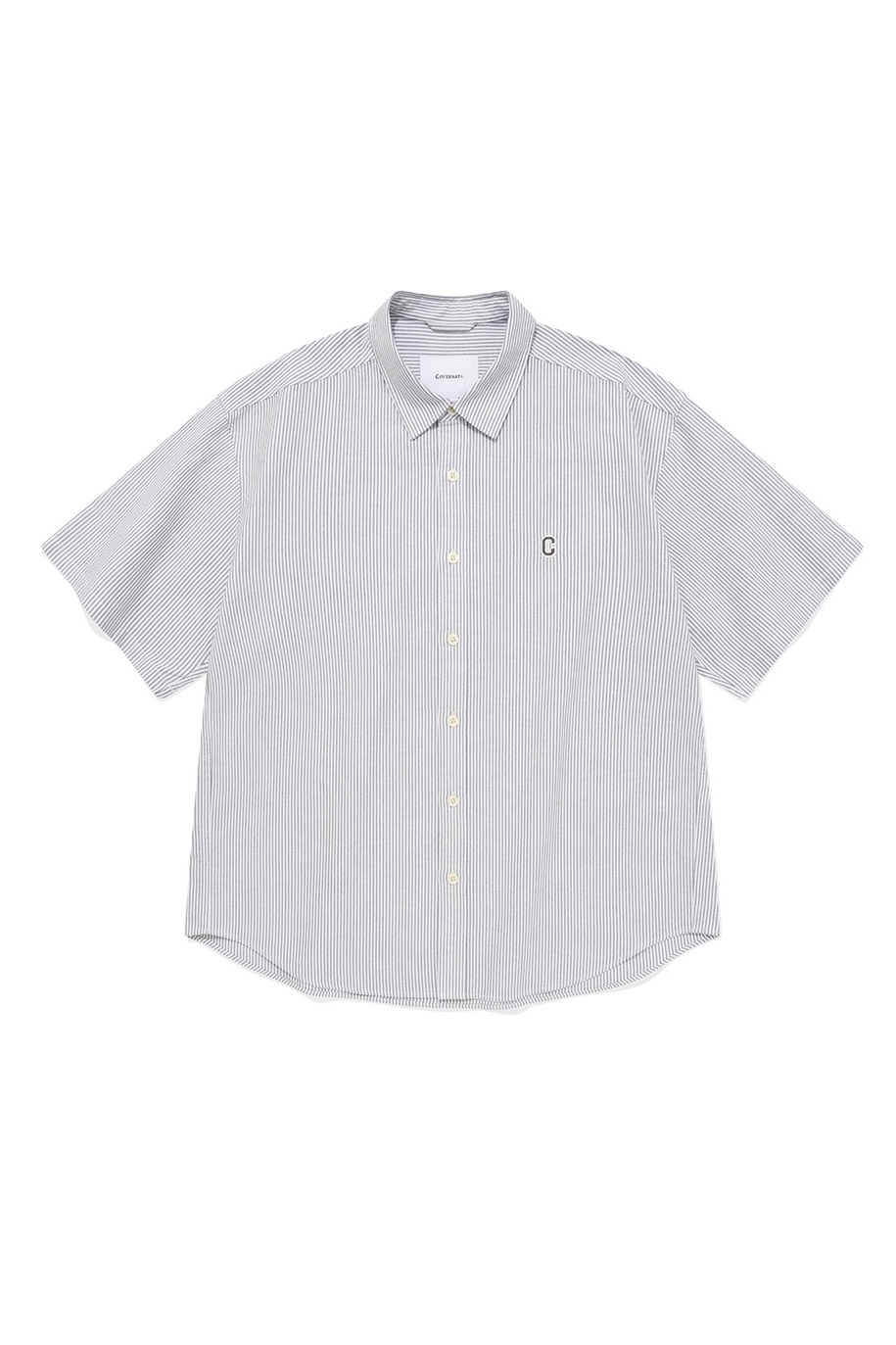 Unisex C Logo Oxford Stripes Half Shirt Gray