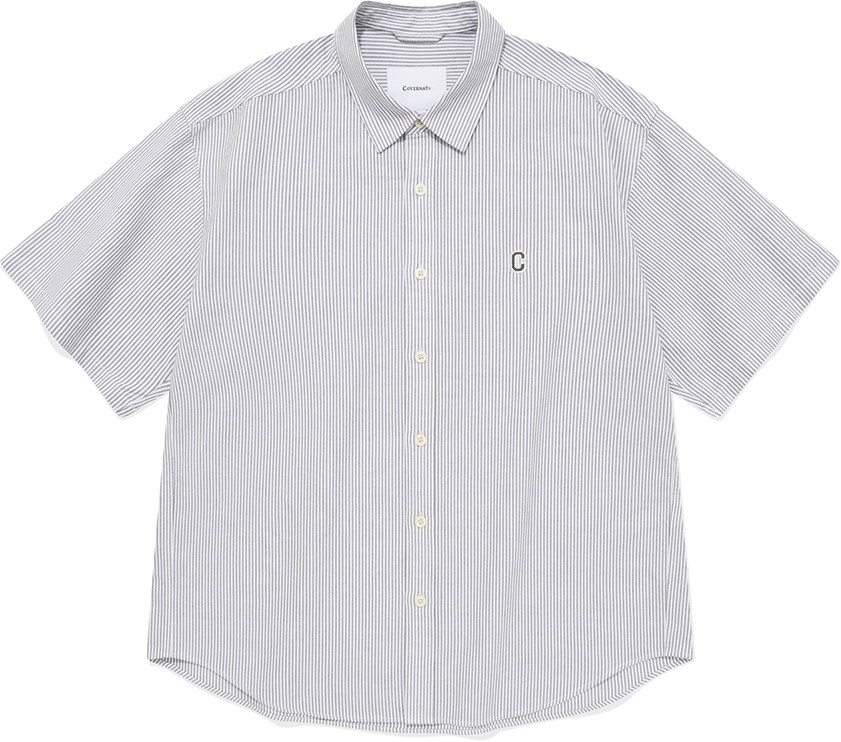 COVERNATのC Logo Oxford Stripe Half Shirt 全2色 Covernat Unisex C Logo Oxford Stripes Half Shirt Light Blue