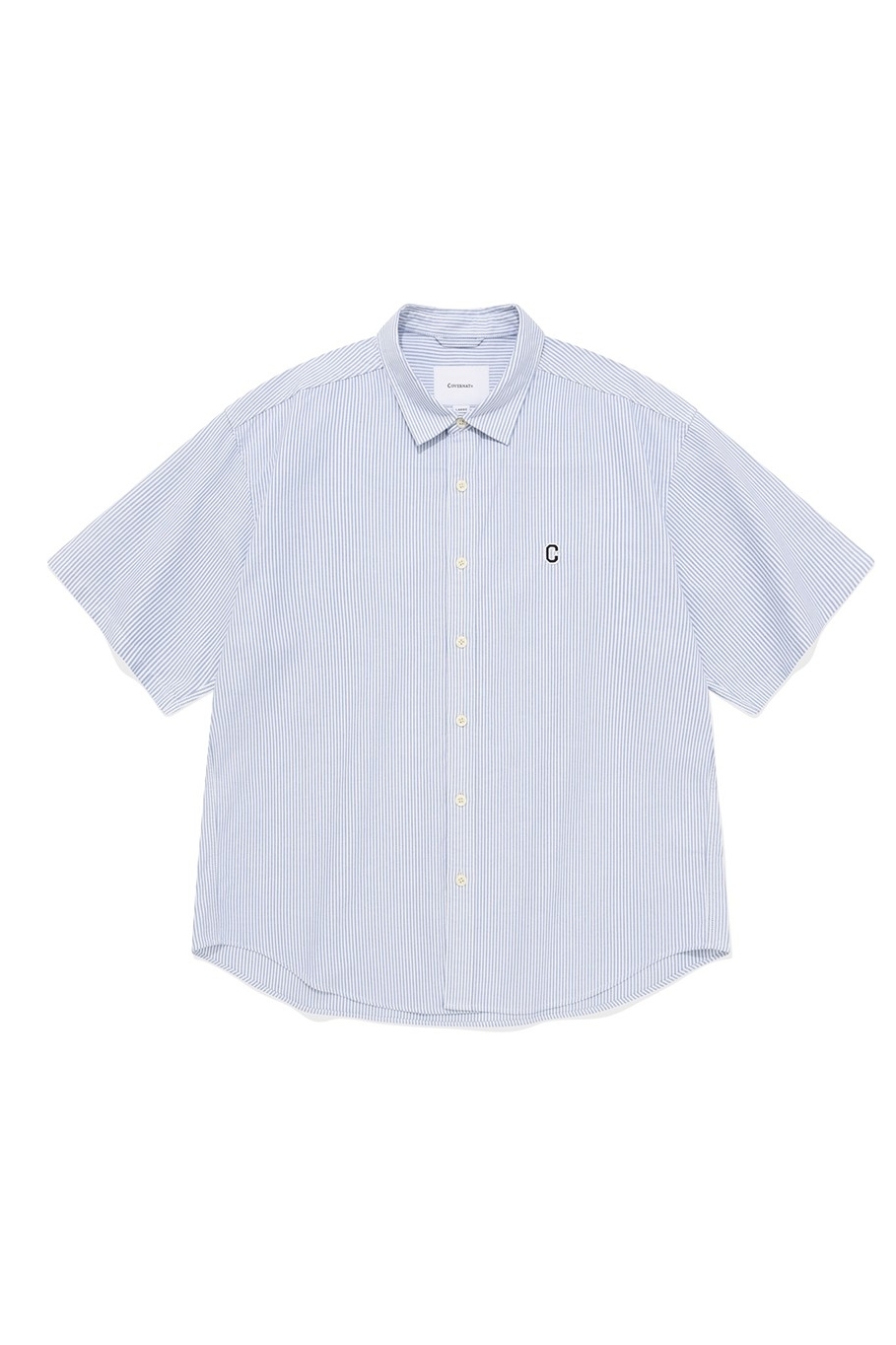 Unisex C Logo Oxford Stripes Half Shirt Light Blue