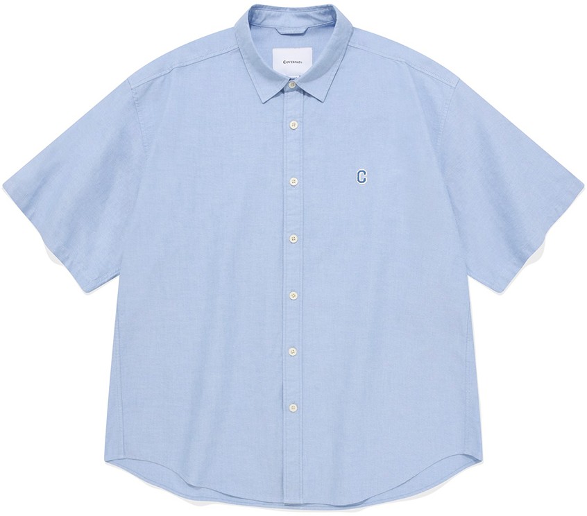 Covernat Unisex C Logo Oxford Half Shirt Light Blue
